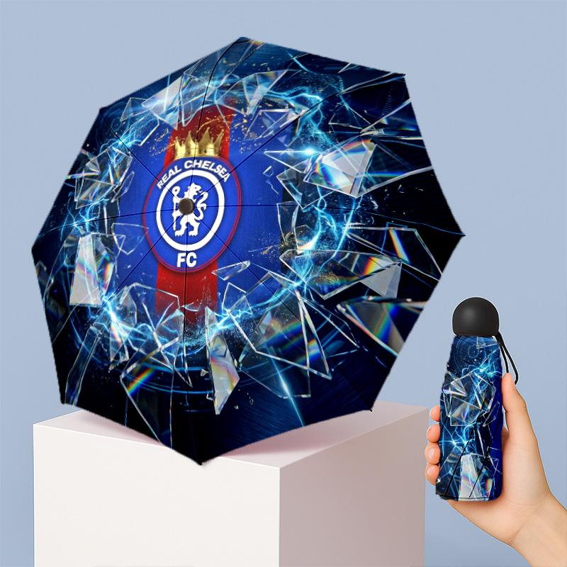Chelsea FC Pattern Printed Mini 5 Folds 8 Ribs Compact Umbrella Windproof Waterproof Lightweight Portable Folding