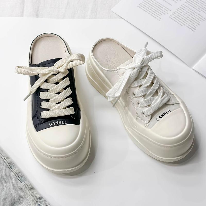 thick-soled leather bag head half slippers women's fashion outer wear summer new versatile small height-increasing muffin shoes