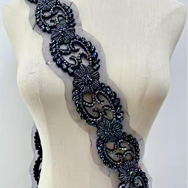 RM-800 Handmade Rhinestone Beaded Lace Trim Applique Sequin Beaded Trim for Bridal Beaded Trimming