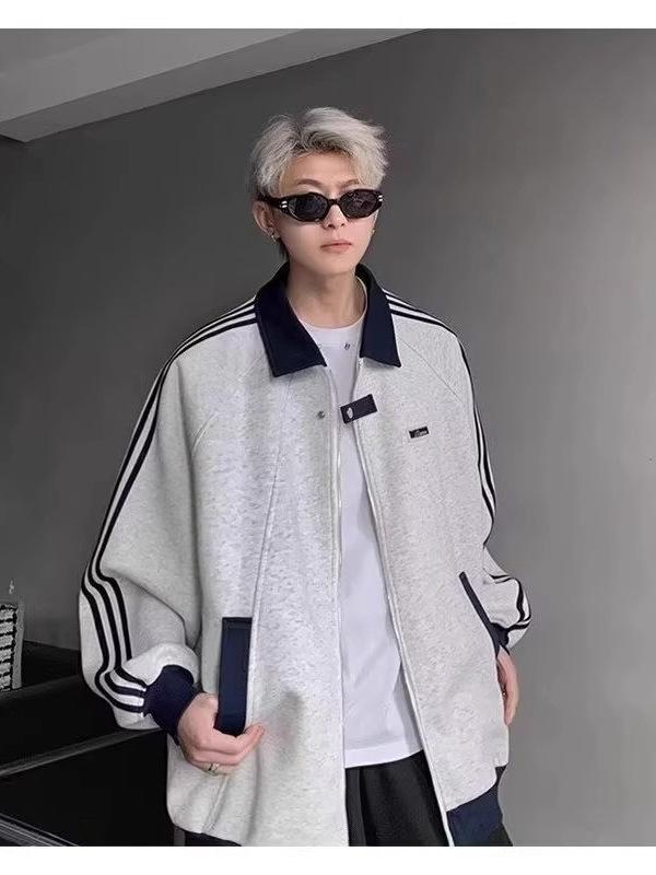Men's College-Style Three-Stripe Baseball Cardigan: Trendy Autumn/Winter Versatile Jacket
