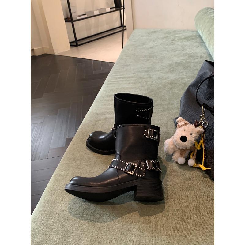 

~ Retro polished belt buckle old thick heel locomotive short boots new women 35 чёрный