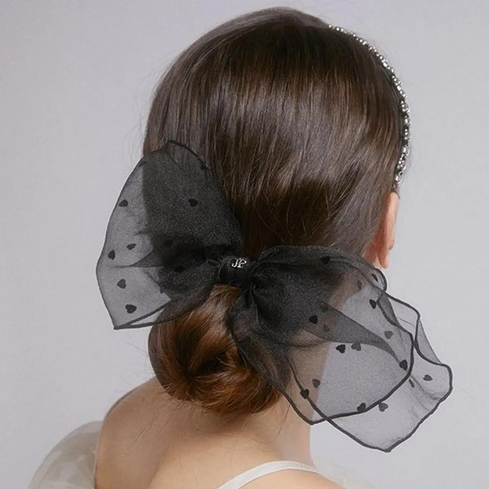 Heart See-through Ribbon Scrunchie JP-24-437S black