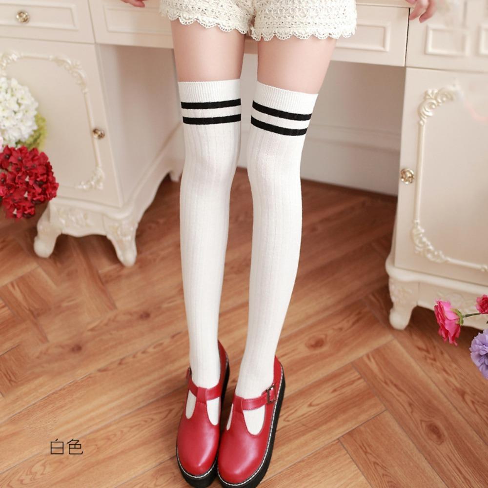 Autumn New Sweet Cotton Bottom Socks Manufacturers Wholesale, Two Bars Vertical Strip Knee Socks Jacquard Long Socks