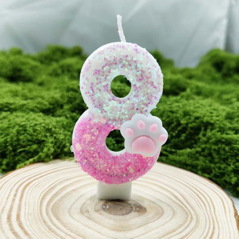 Creative Design Pink Cat Claw Digital Candle Birthday Candle Romantic Variety Specification Children's Cake Decoration Ornaments
