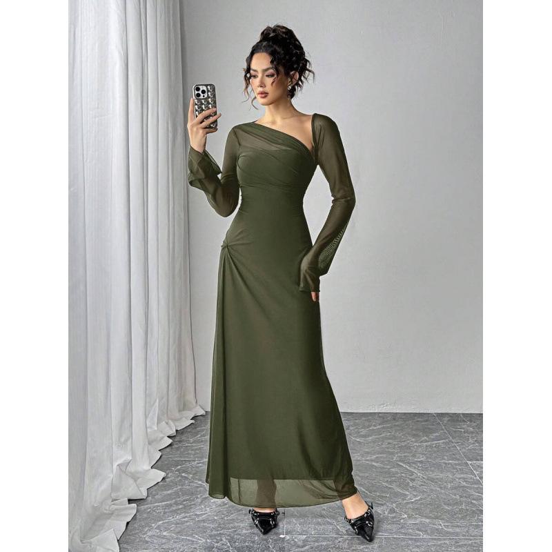 Europe, America 2026 summer new asymmetrical neckline long sleeve elegant fashion temperament dress women