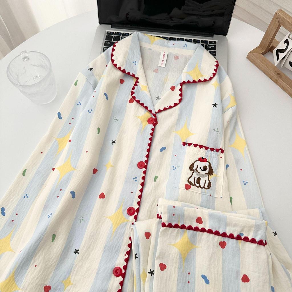 Shell Edge Cloud Cotton Long Apple Puppy Pajamas - Women's Long Sleeve Spring Autumn Home Wear Set