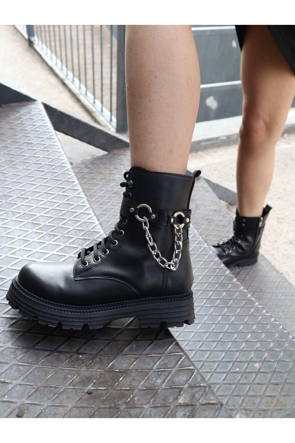 

Женские современные стильные модные черные женские ботинки с цепочкой, армейские ботинки 36