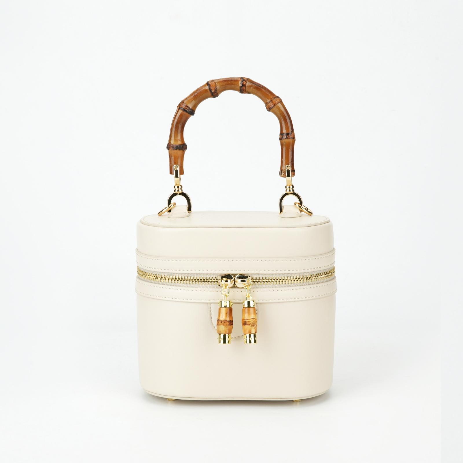 

Весенняя женская сумка из кожи с бамбуковой ручкой, Высококлассная сумка для поездок на работу через плечо, Сумка-ведро 15.5*9.8*15cm белый