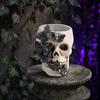 Gothic Butterfly Skull Pen Holder, Spooky Resin Skull Makeup Brush Holder, Multifunctional Halloween Tea Light Candle Holder for Desk, Shelf Decor
