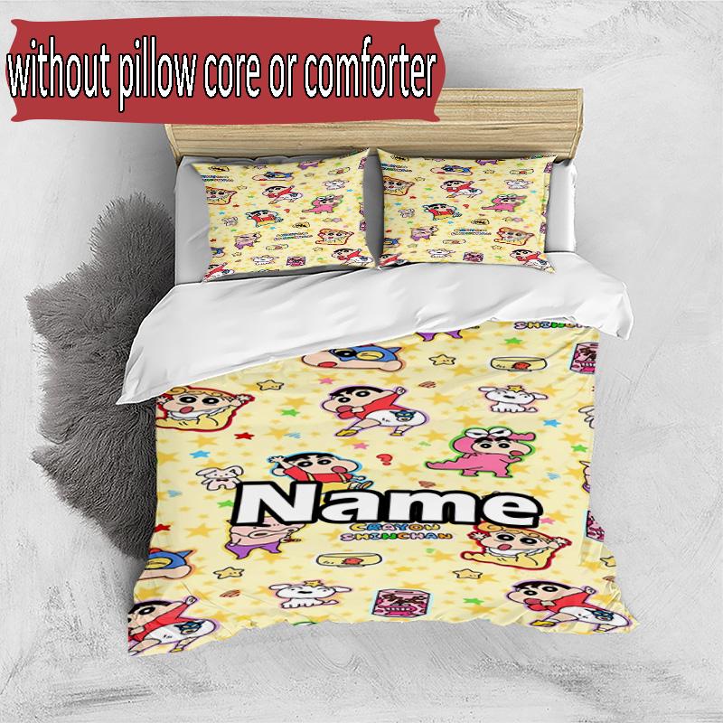 3pcs Duvet Cover Set (1*Duvet Cover + 2*Pillowcase, Without Core), Custom Name Crayon Shin Pattern Bedding Set, Home Bedroom Decor Gift