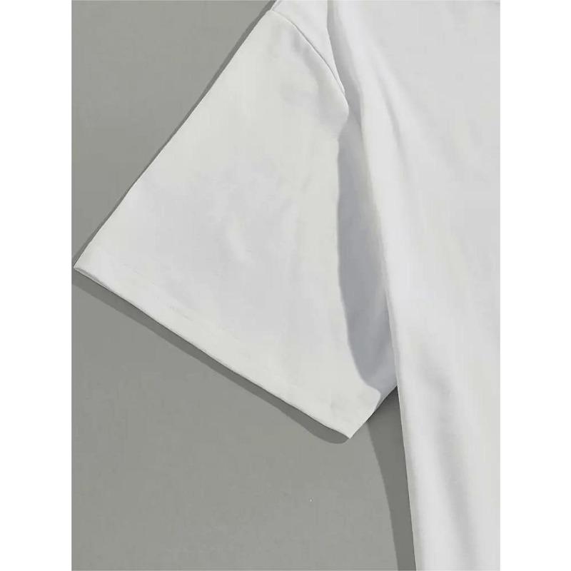 Europäische Größe Lächeldruck T-Shirt, Kurzarm Rundhals Freizeit Oberteil für Sommer & Frühling, Damenbekleidung