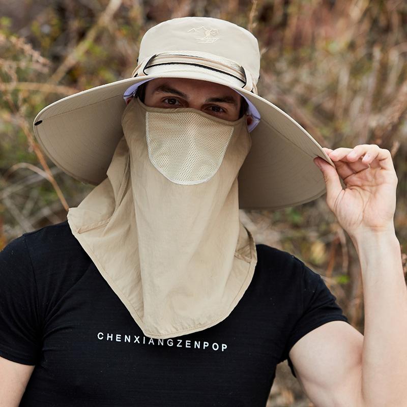 Fashion Men's Mesh Fisherman Cap with Face Mask Casual Bucket Hat Panama Caps Summer UV Protection Sun Hat Outdoor Fishing Hat