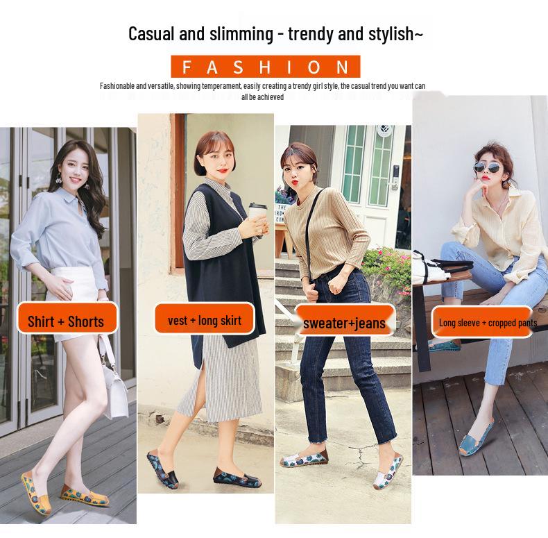 2025 Women's Printed Cowhide Pointed Toe Flats - Comfortable Casual Nursing Shoes