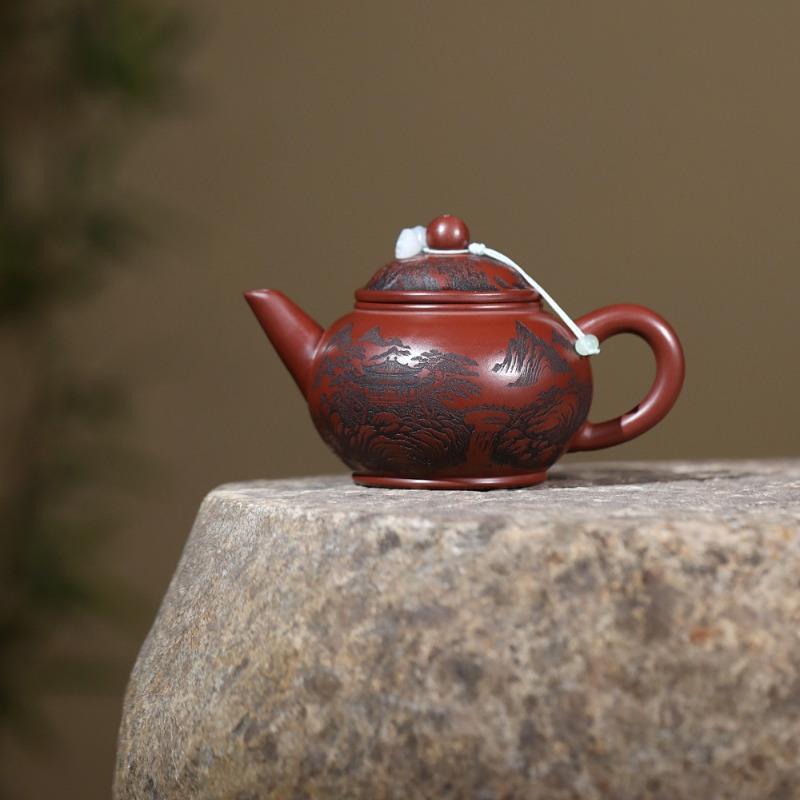 230ml Yixing Purple Clay Teapots Handmade View Hills Pot Raw Ore Dragon's Blood Sand Tea Infuser Kettle Zisha Tea Set Collection