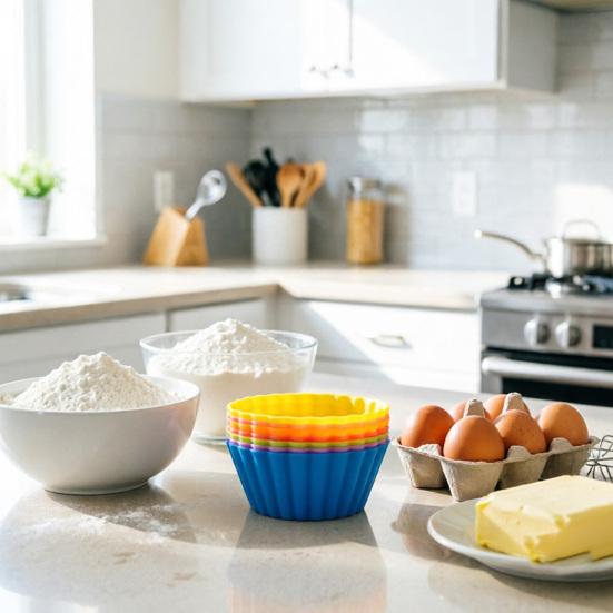 6 Stück Silikon Muffin Eierkuchen Backformen Antihaft Lebensmittelqualität Form für Ofen Mikrowelle & Gefrierschrank Leicht zu lösend Wiederverwendbare Kuchenform für Cupcakes Brot