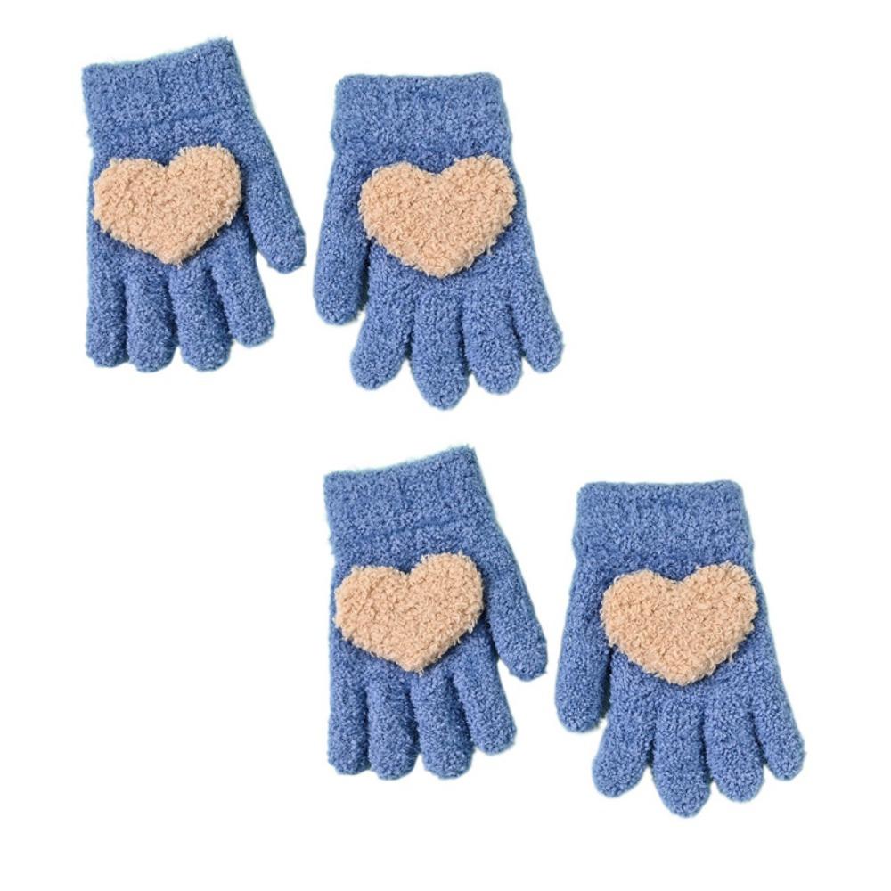

2Pairs Cute Children s Warm Gloves Heart Shaped Solid Plush Gloves Five Finger Gloves Boy