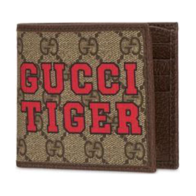 Gucci Vintage Logo Print Kurzes Falt-Canvas- und Lederportemonnaie Herrenportemonnaie Ebenholzbraun 671652-US7EC-9396