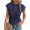 Crew Neck Short Sleeve for Women Summer Pleated Print Solid Short Sleeve Casual Fashion T-shirt Breathable Li… More