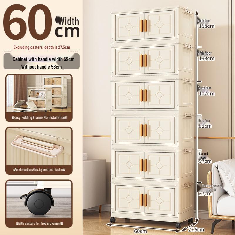 Compact Foldable Multi-Layer Storage Cabinet - No Installation Needed, Solid Color, Ideal for Home Living Room.