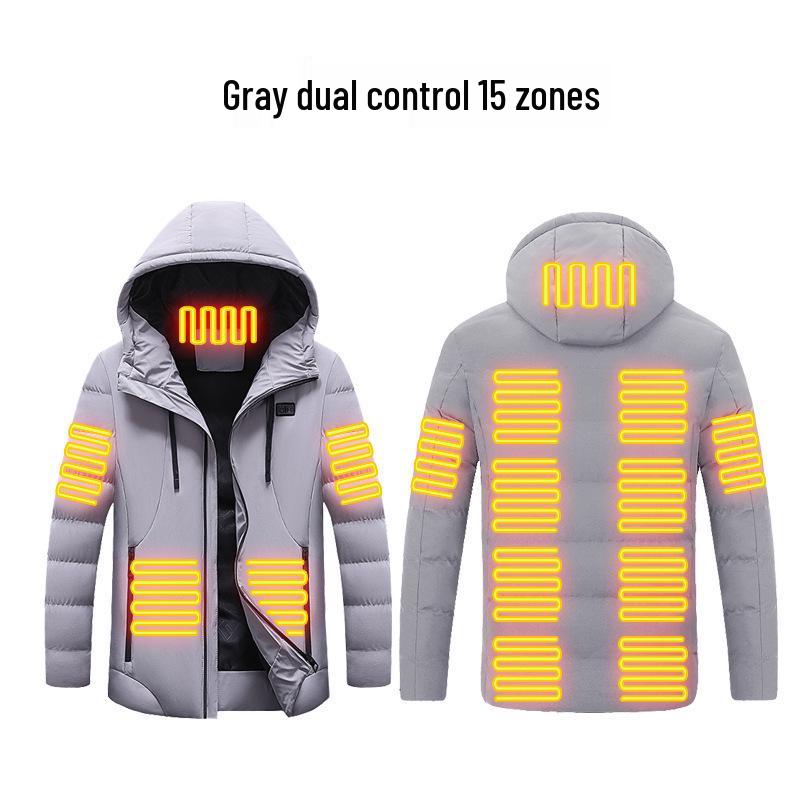 Men's Smart Heated Winter Jacket with Hood - Warm, Constant Temperature, Cold-Proof Cotton Coat