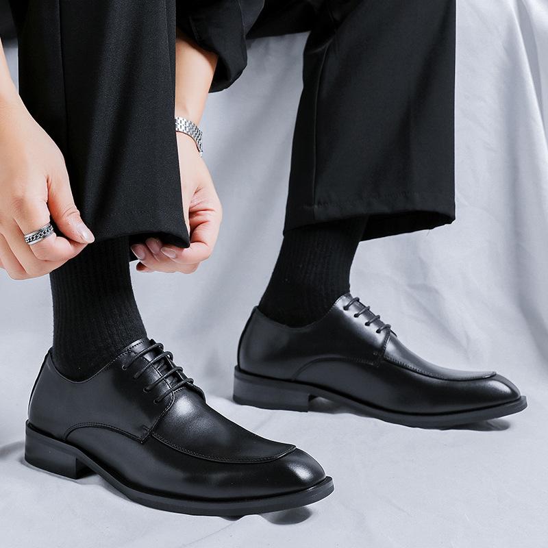 large size mens casual business office formal dress shoes lace-up derby shoe black brown genuine leather sneakers trend footwear