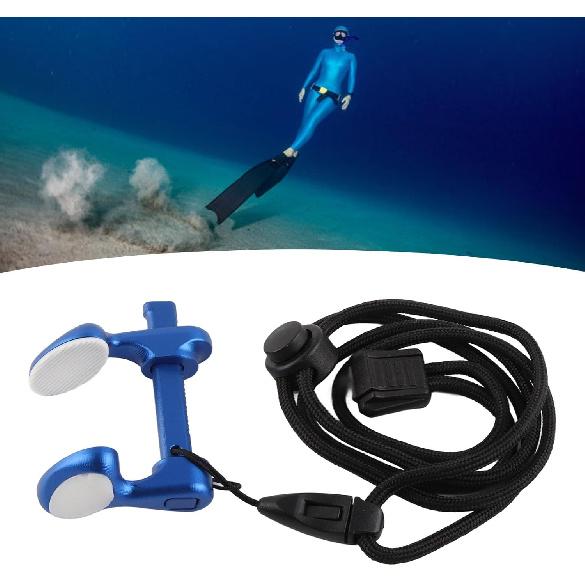 Diving Nose Clip, Aluminum Alloy Adjustable Antislip Swimming Nose Plug Nose Protector with Anti Drop Lanyard (Blue)