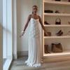 Women's Strapless Floral Applique Pleated Maxi Dress White