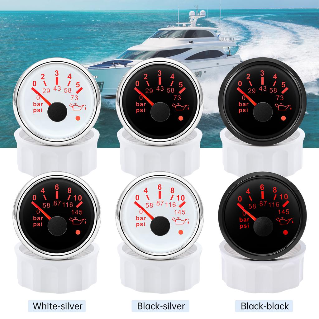 7 Color Light Pointer 52mm Oil Pressure Gauge with Sensor Alarm 0-5Bar,0-10Bar Oil Press Meter Indicator for Car Boat Yacht