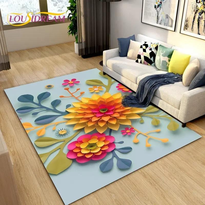 3D Nordic Flower, Daisy Area Rug,Carpet Rug for Living Room Bedroom Sofa Doormat Kitchen Decoration,Kids Play Non-slip Floor Mat