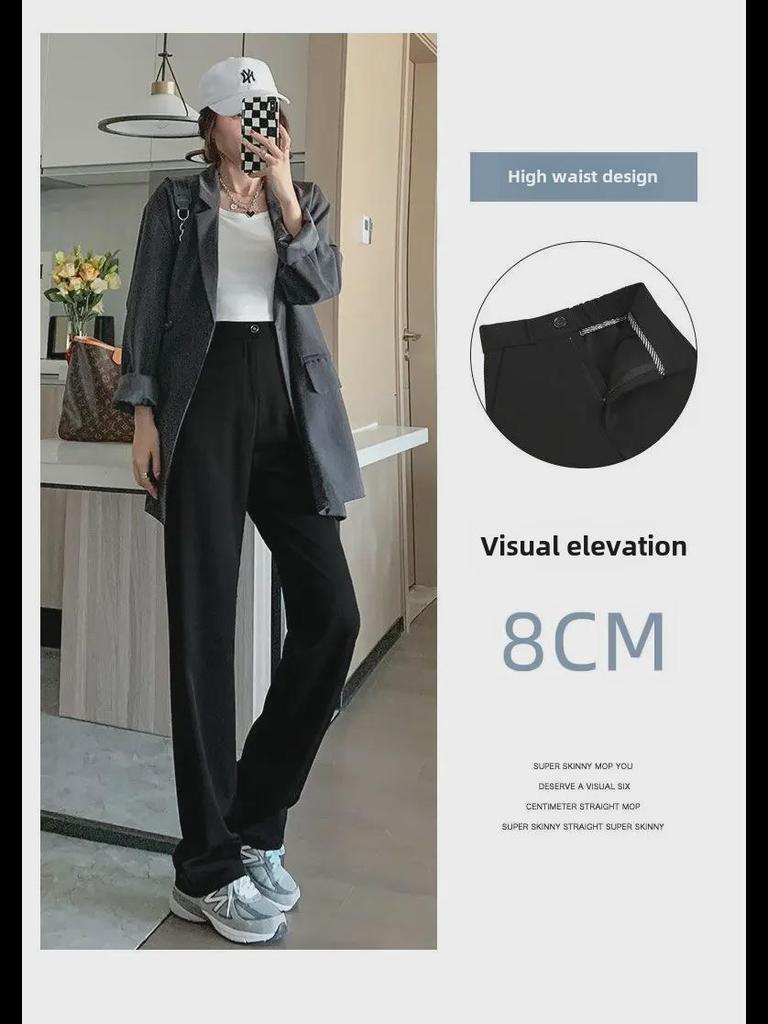 Women's High-Waist Black Wide-Leg Pants: Spring/Summer Slim, Straight, Loose, and Casual Trousers.