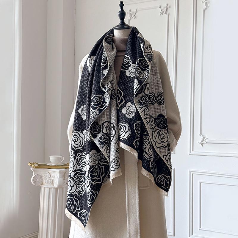 

New Winter Cashmere Scarf For Women Rose Shawl Wrap Female Pashmina Luxury Poncho Thick Blanket Warm Bufanda Echarpe Femme