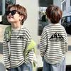 Boys' Striped Cotton Long-Sleeve T-Shirt - Trendy Spring/Autumn 2026 Patchwork Top, Medium/Large