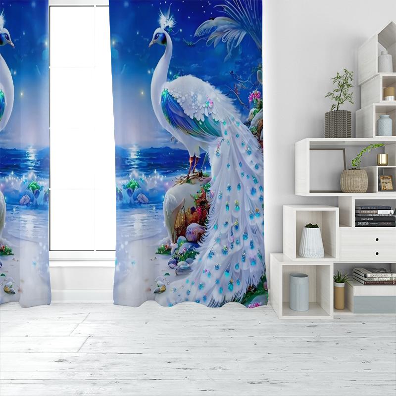 2pcs- Elegant peacock polyester curtains, bathroom, bedroom, living room, and family room decorative curtains