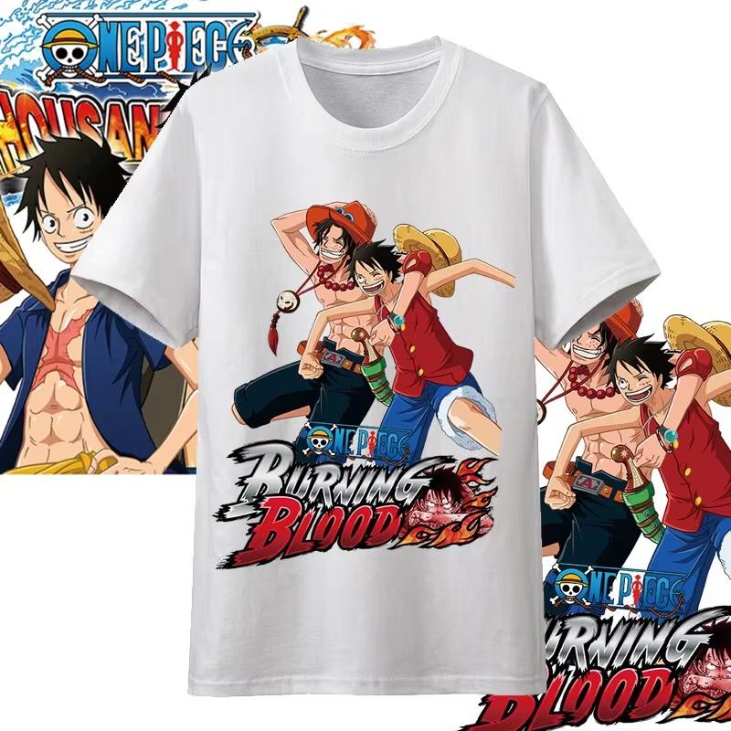 One Piece Anime Character Printing Oversized Cotton Tshirt Men and Women Comfortable Y2K Childrens Clothing Summer Tshirt