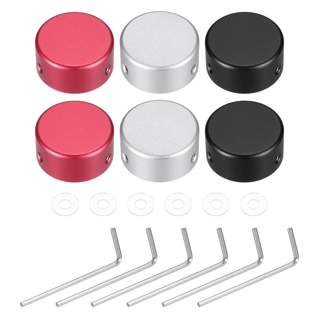 Uxcell 6 Pieces Footswitch Toppers Guitar Pedal Button Caps Metal Footswitch Top Covers for Inch Guitar Effect Pedal Silver 3/8 Buttons, Black, Red,