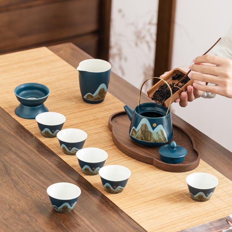 Qingshan opening festival complete set of ceramics practical ancient rhyme tea set corporate anniversary business commemorative gifts can be