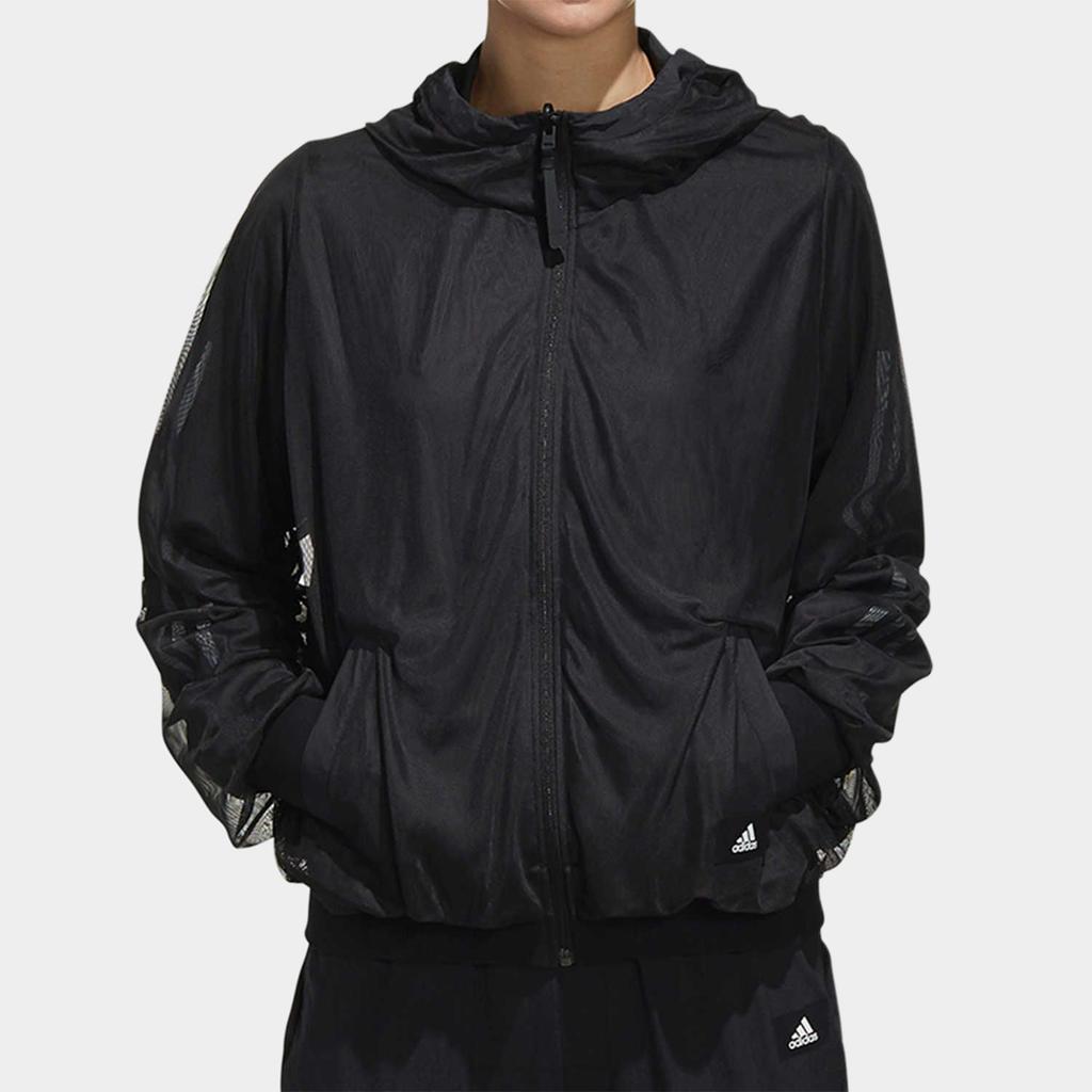 Adidas Windbreaker Hooded Casual Sports Jacket Women Outerwear Black FK3522