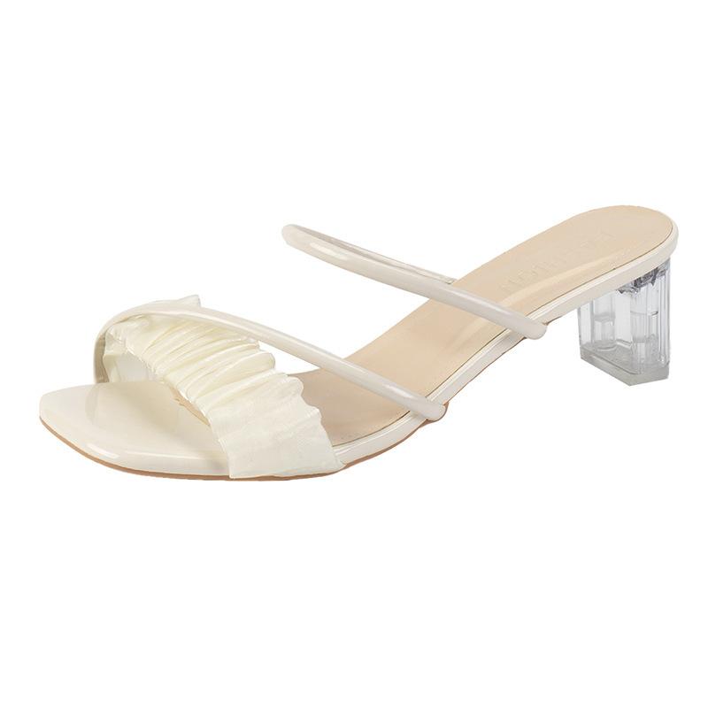 

2025 новые летние прозрачные босоножки женские на высоком каблуке толстые каблуки хрустальные высокие каблуки стиль феи слово с классными тапочками 35