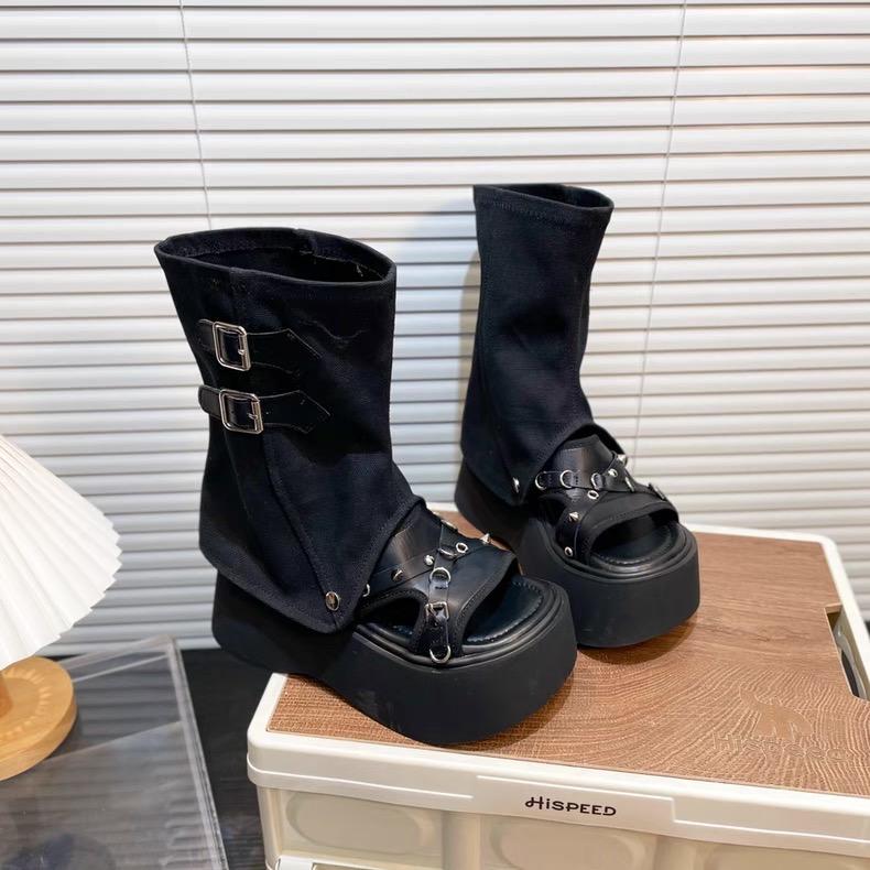 Fashion Platform Flat Sandals Women Slippers Cowboy Summer Boots Wedges Casual Shoes 2025 High Top Designer Open Toe High Heels Shoes