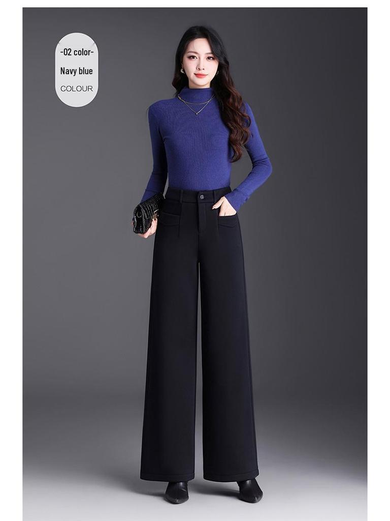 Women's High-Waisted Velvet Wool Wide-Leg Pants - Autumn/Winter 2026 Fashion - Loose, Straight-Leg Casual Versatile Trousers