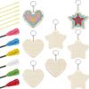 8 Pieces Star and Heart Shape Cross-Stitch Keyring Wooden Heart Kit Home Decor