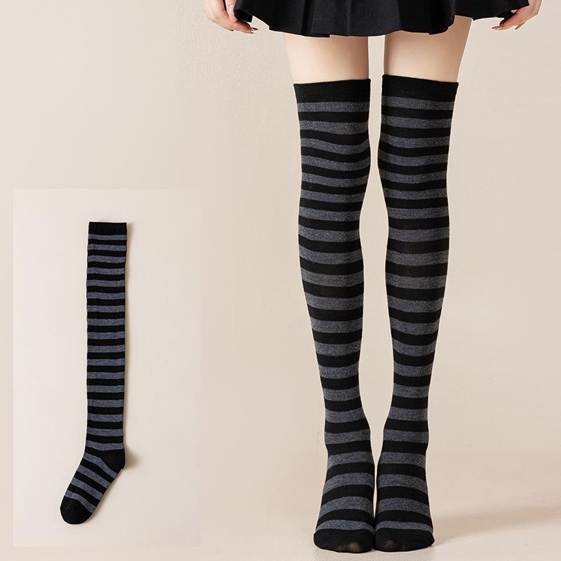Damen Overknee Socken mit Kreuzstreifen für Halloween, Weihnachten, Karneval, Tanz und Japanische Festivals