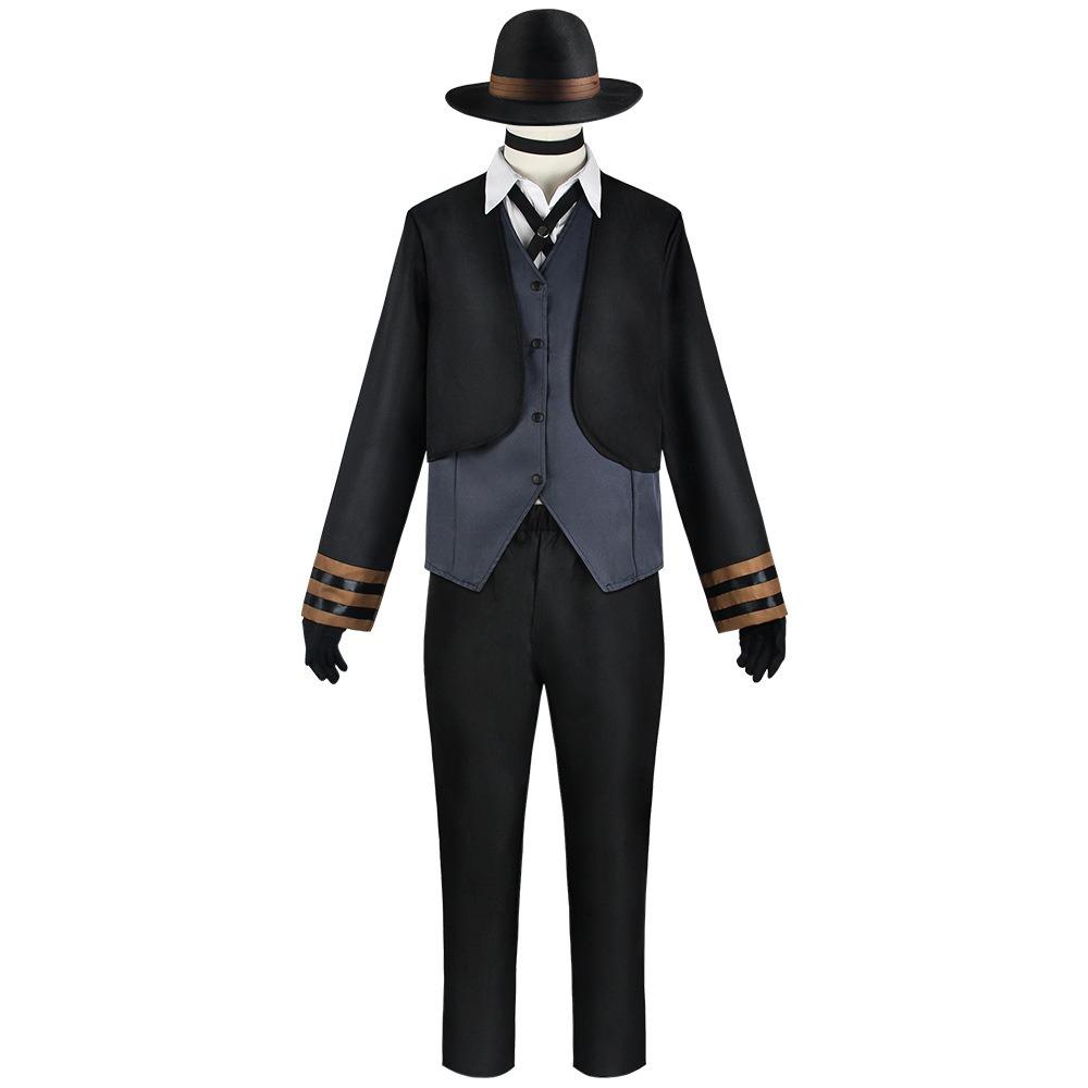 Anime Cosplay Bsd Black Long Coat Suit Outfits With Hat For Halloween Nakahara Chuuya Cosplay Costume