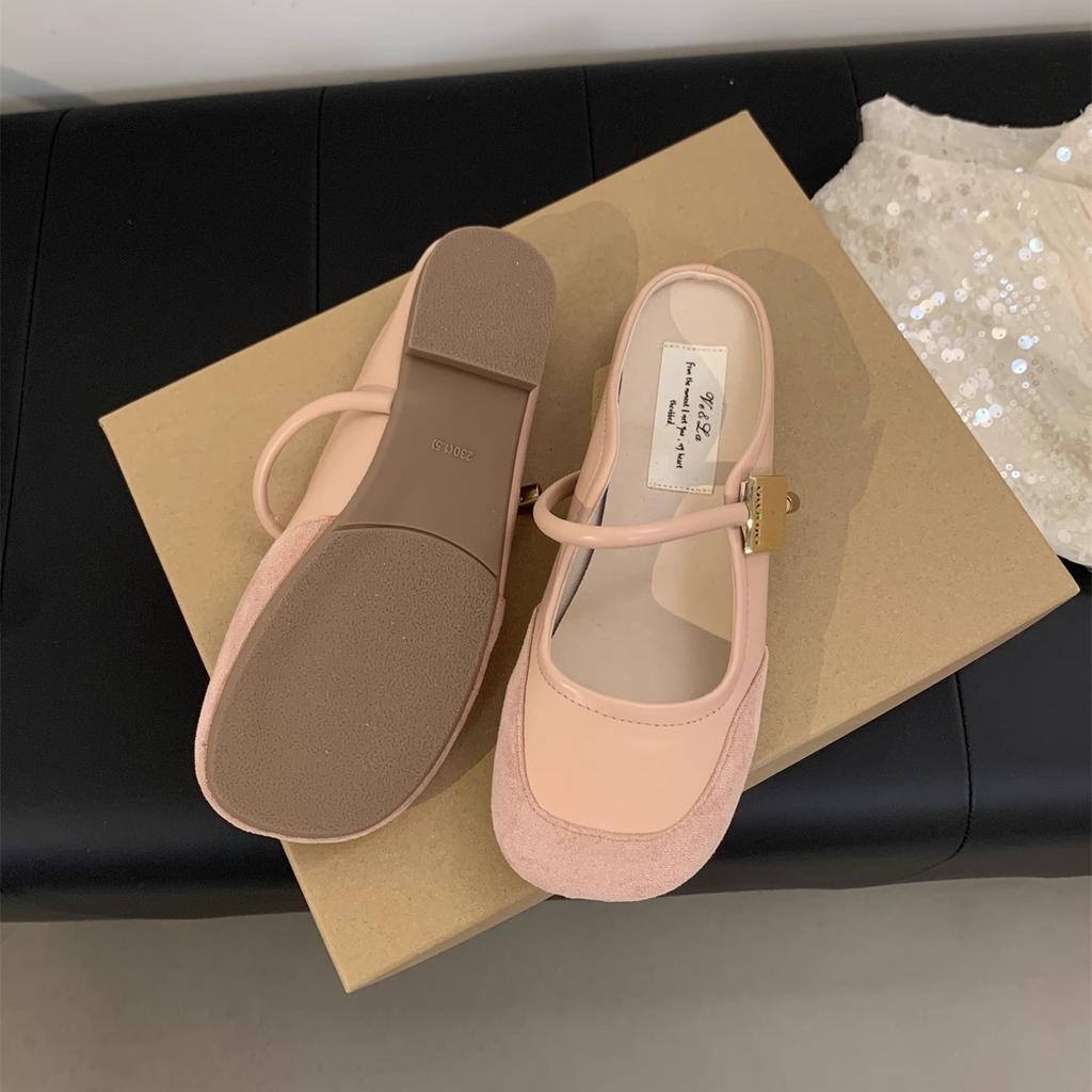 Suding Baotou Halbschuhe Damen Sommerbekleidung Rosa Sandalen Feenwind Französischer Abend Weiche Flache Sohle Muller Flacher Absatz