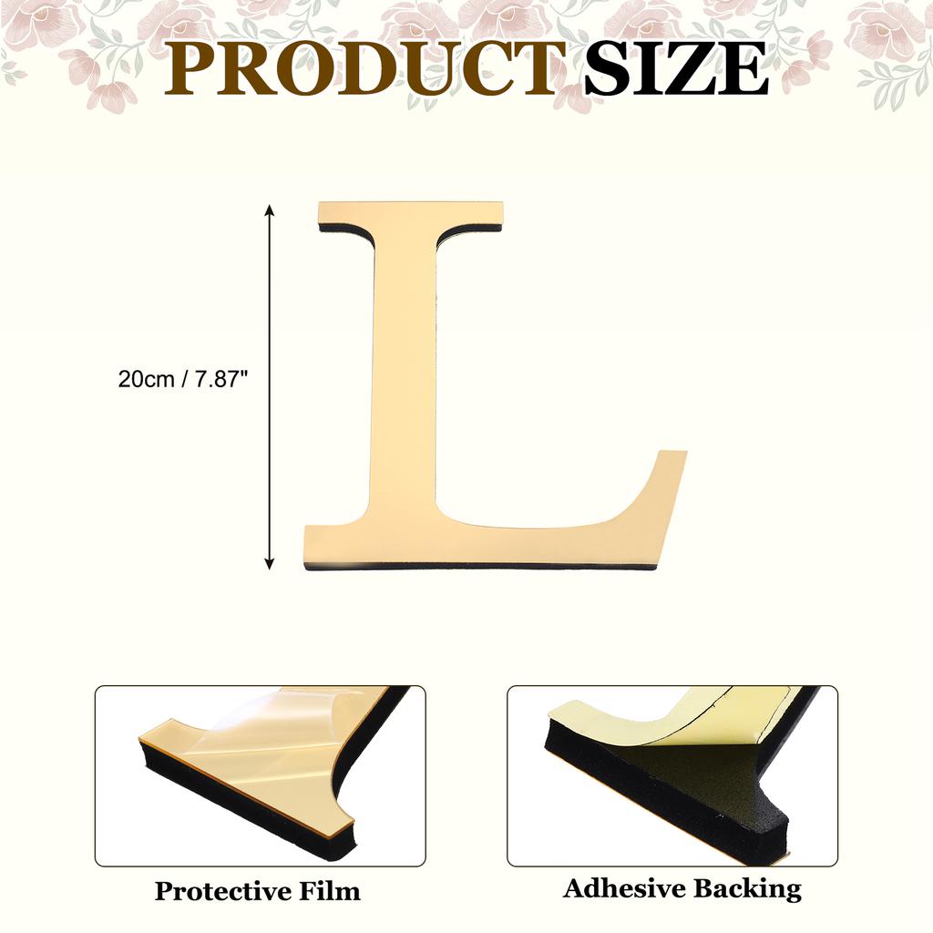 20cm 3D Mirror Acrylic Wall Sticker 26 English Letters Wall Sticker Decals Self-Adhesive Wall Art Mural Home Party Light Gold