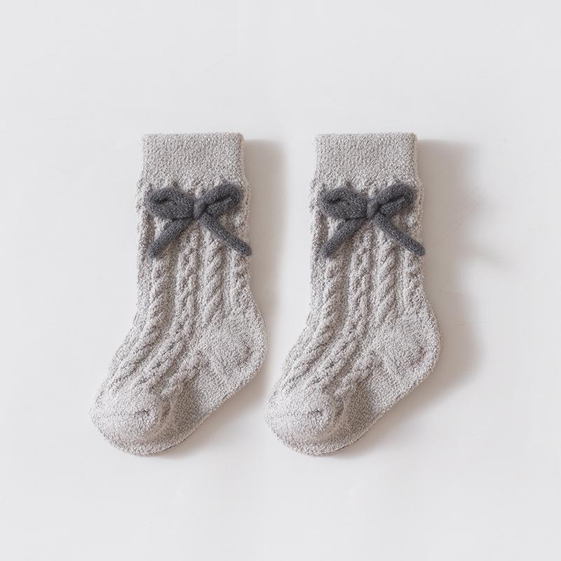 Xiyu Jia Autumn/Winter Baby Mid-Calf Bowknot Knit Socks - Warm, Thick, Cable Knit for Infants and Toddlers