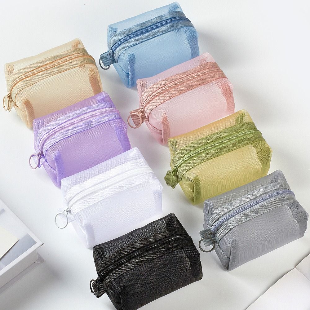 Vintage Three-dimensional Square Nylon Mesh Coin Purse Pouch Large Capacity Key Lipstick Earphone Organizer Card Bag