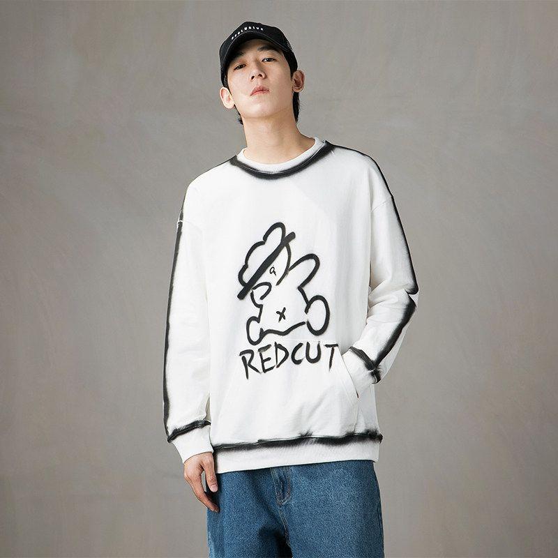 Wassup Fashion Brand Cartoon Smiley Face Fleece-lined round Neck Hoodie Boys Spring, Autumn and Winter All-Matching Couple Pullover Top Heavy