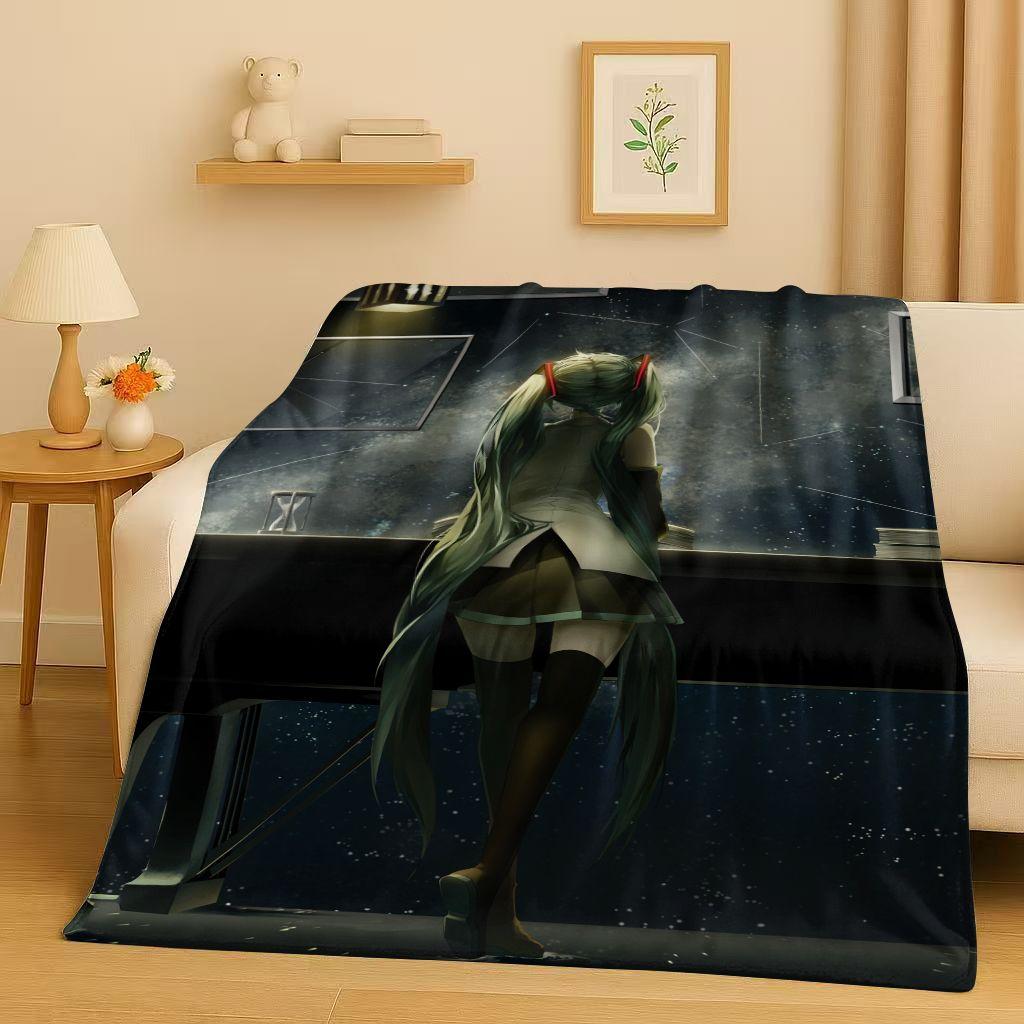 Manta de Franela Kawaii 3D de M MIKU, Dibujo Animado Musical para Niña, Manta de Felpa Ultra Suave y Cálida para Hogar, Dormitorio, Cama, Sofá, Regalo para Niños