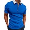 Men Slim Fit Short Sleeve Zip Collar Casual Polo Shirt